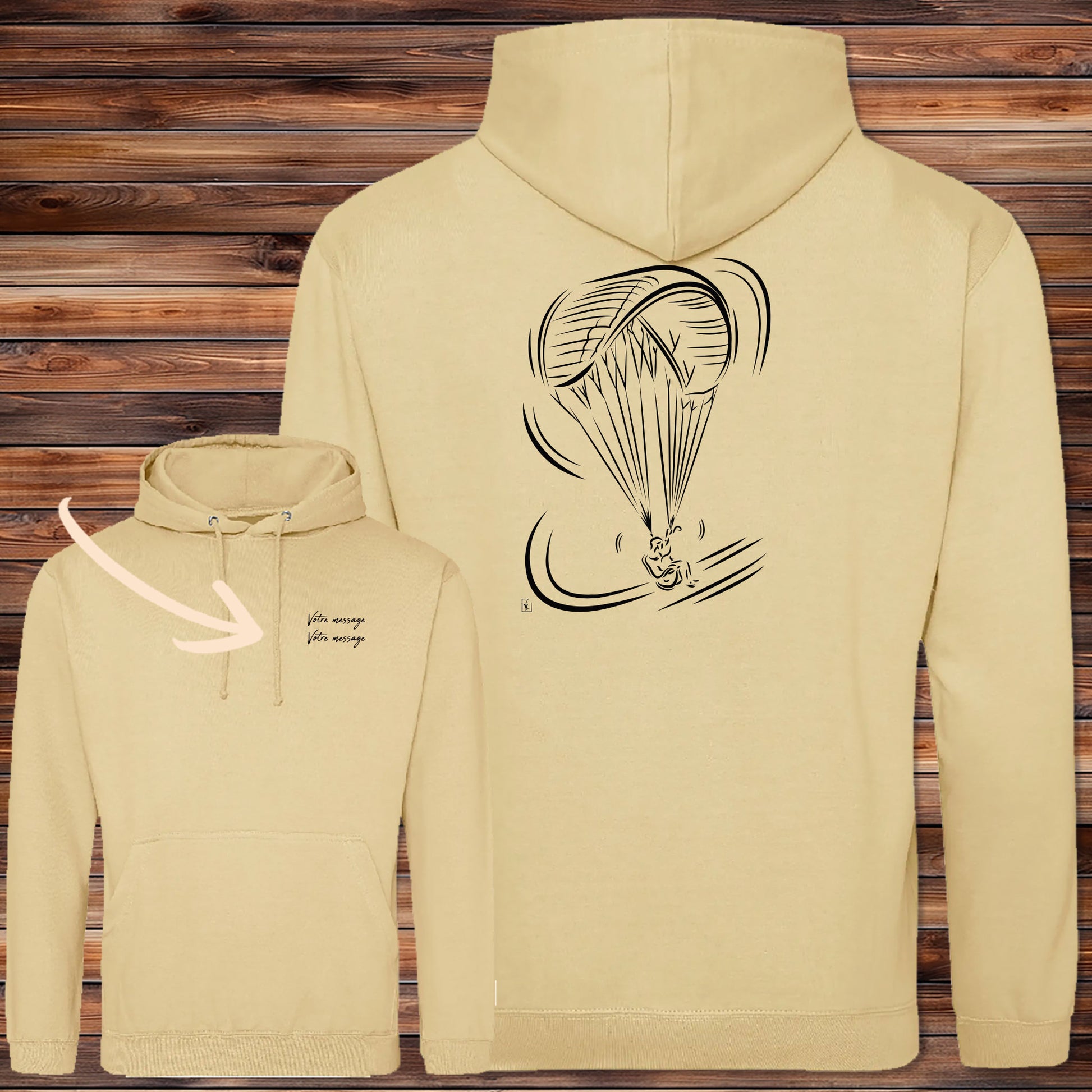 Sweat-shirt beige Parapente personnalisable avec graphisme parapentiste en vol - Virginie Linard
