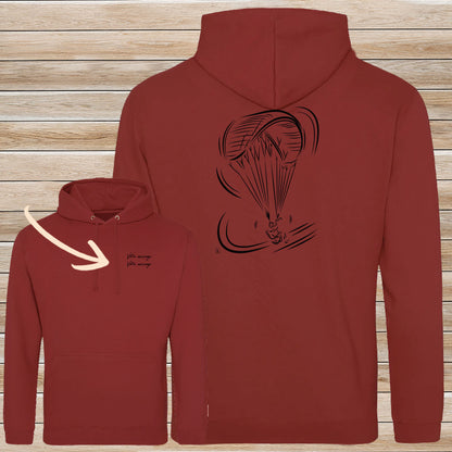 Sweat-shirt rouge Parapente personnalisable avec graphisme parapentiste en vol - Virginie Linard