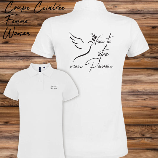 Graphisme naissance parrain baptême sur Polo à personnaliser avec un texte, Création Virginie Linard ©.