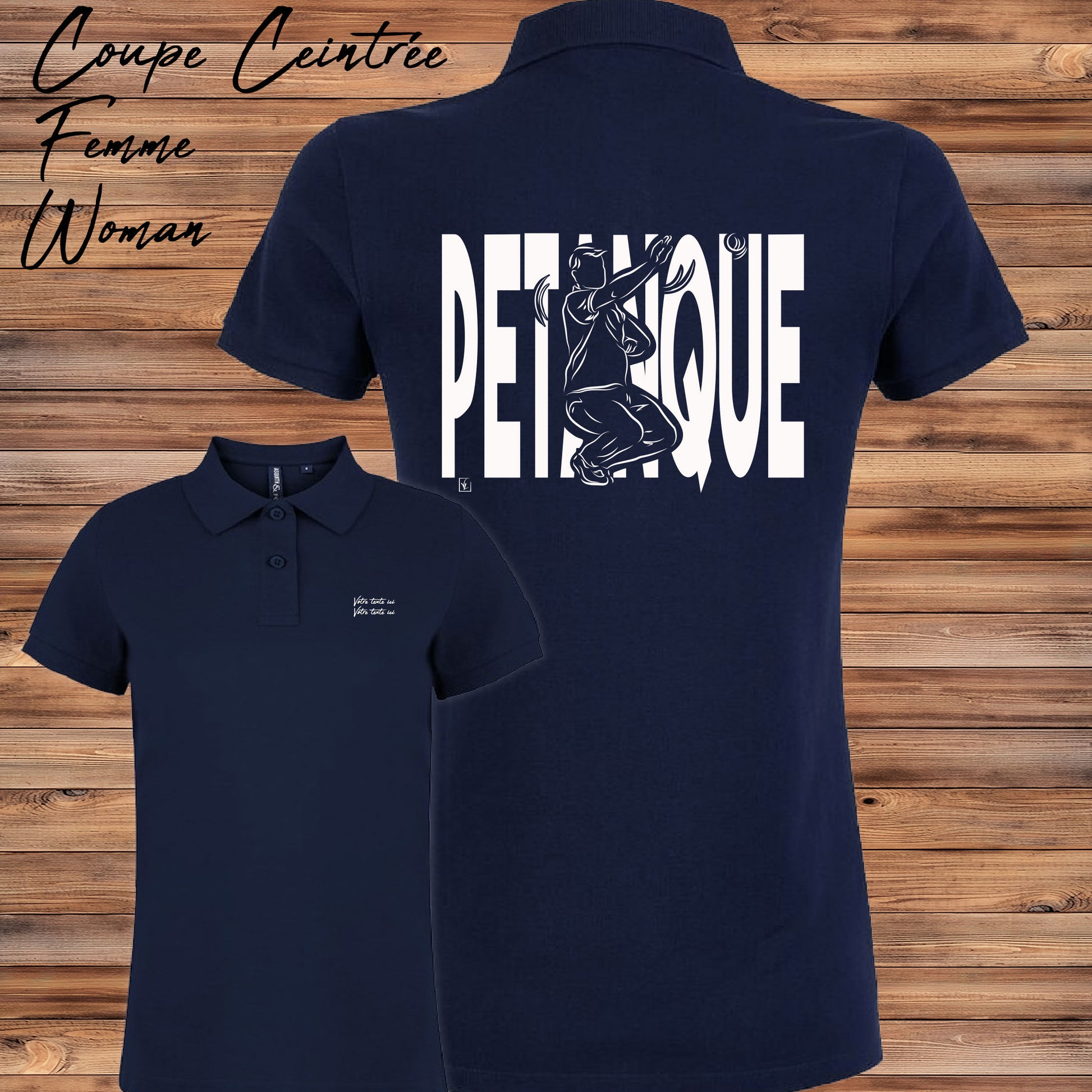 Polo femme pétanque bouliste personnalisable avec votre texte