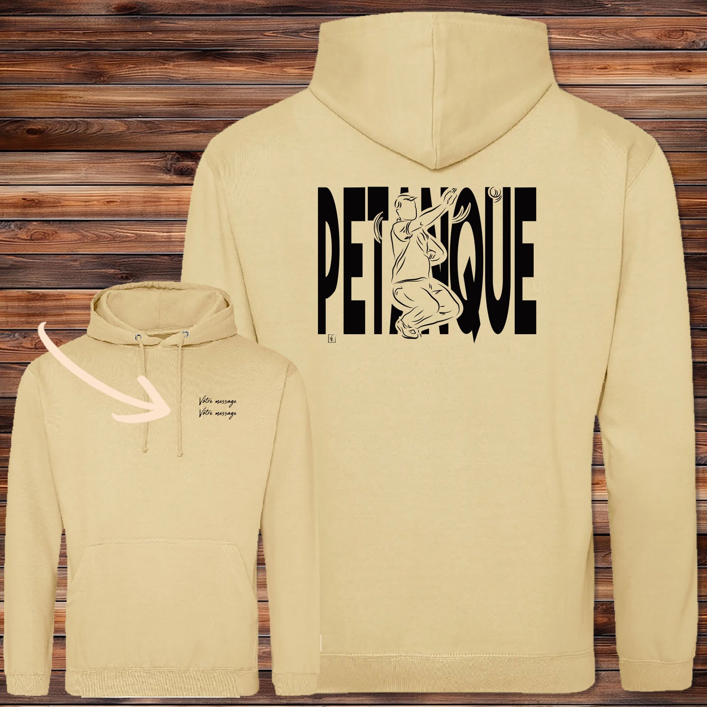 Sweat-shirt beige Pétanque personnalisable avec graphisme bouliste - Virginie Linard
