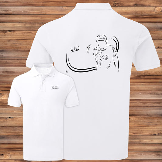 Polo homme pétanque personnalisable avec graphisme tournoi - Idéal cadeau compétiteur - Design exclusif Virginie Linard
