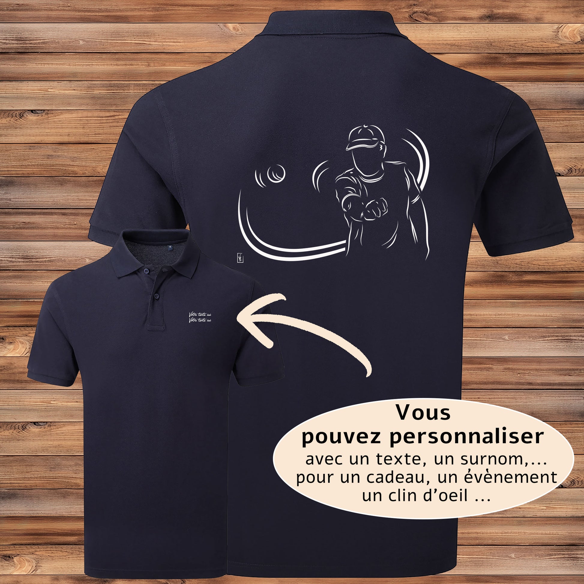 Polo homme pétanque tournoi personnalisable - Cadeau compétiteur - Virginie Linard
