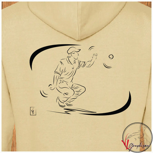 Pétanque jeux de boules sur Sweat couleur beige  à personnaliser avec un texte côté cœur Graphisme Virginie Linard ©