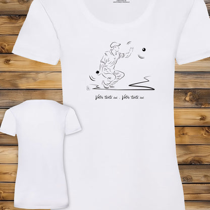 Pétanque t-shirt blanc personnalisable. Création Virginie Linard.