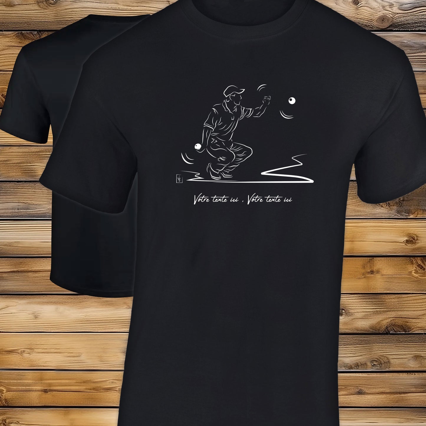 Pétanque t-shirt noir personnalisable. Création Virginie Linard.