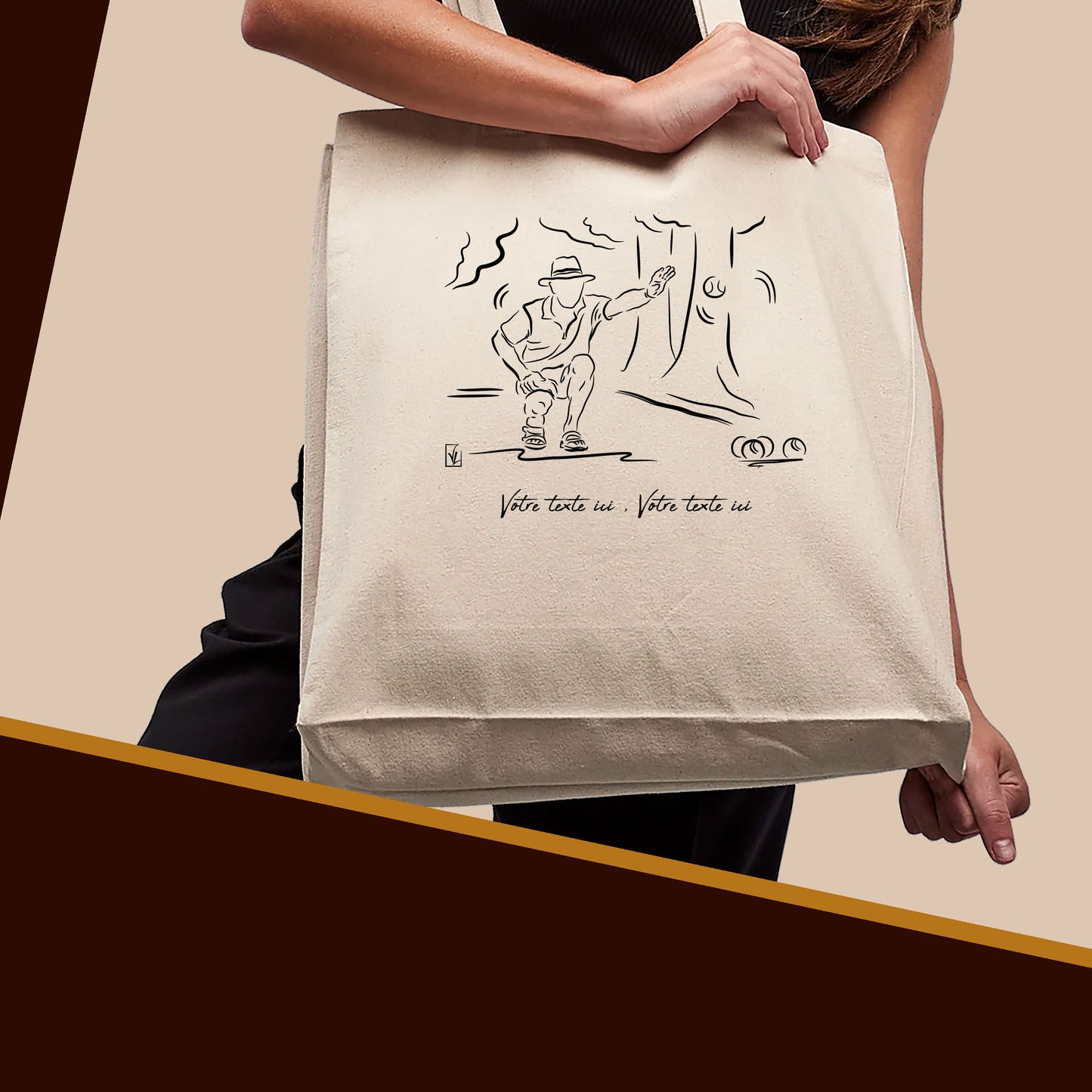 Tote bag pétanque avec texte personnalisé.