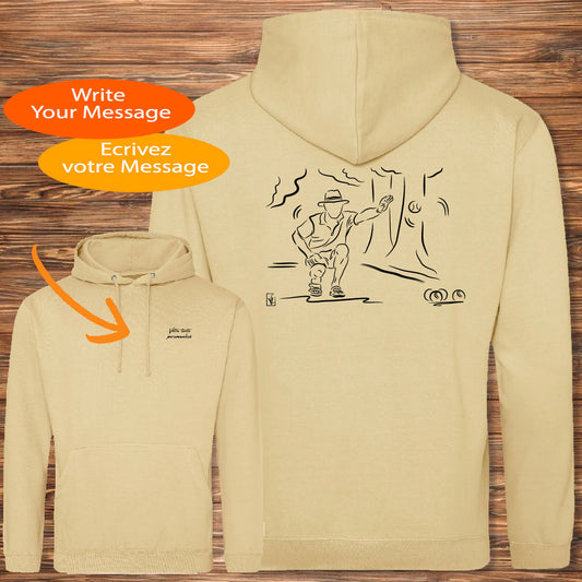 Graphisme pétanque sur sweat unisexe.  A personnaliser avec un texte. Création Virginie Linard ©.