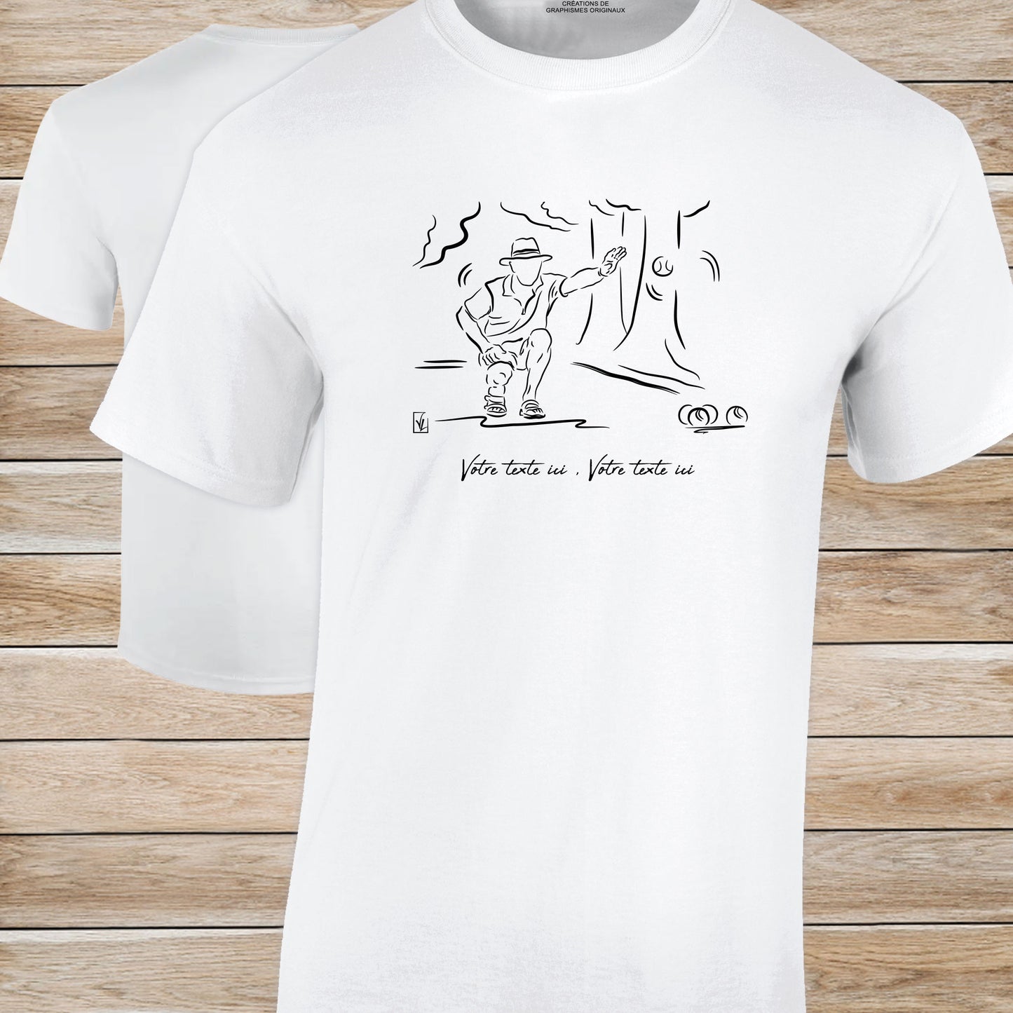 T-shirt pétanque village provençal 100% coton personnalisable blanc.