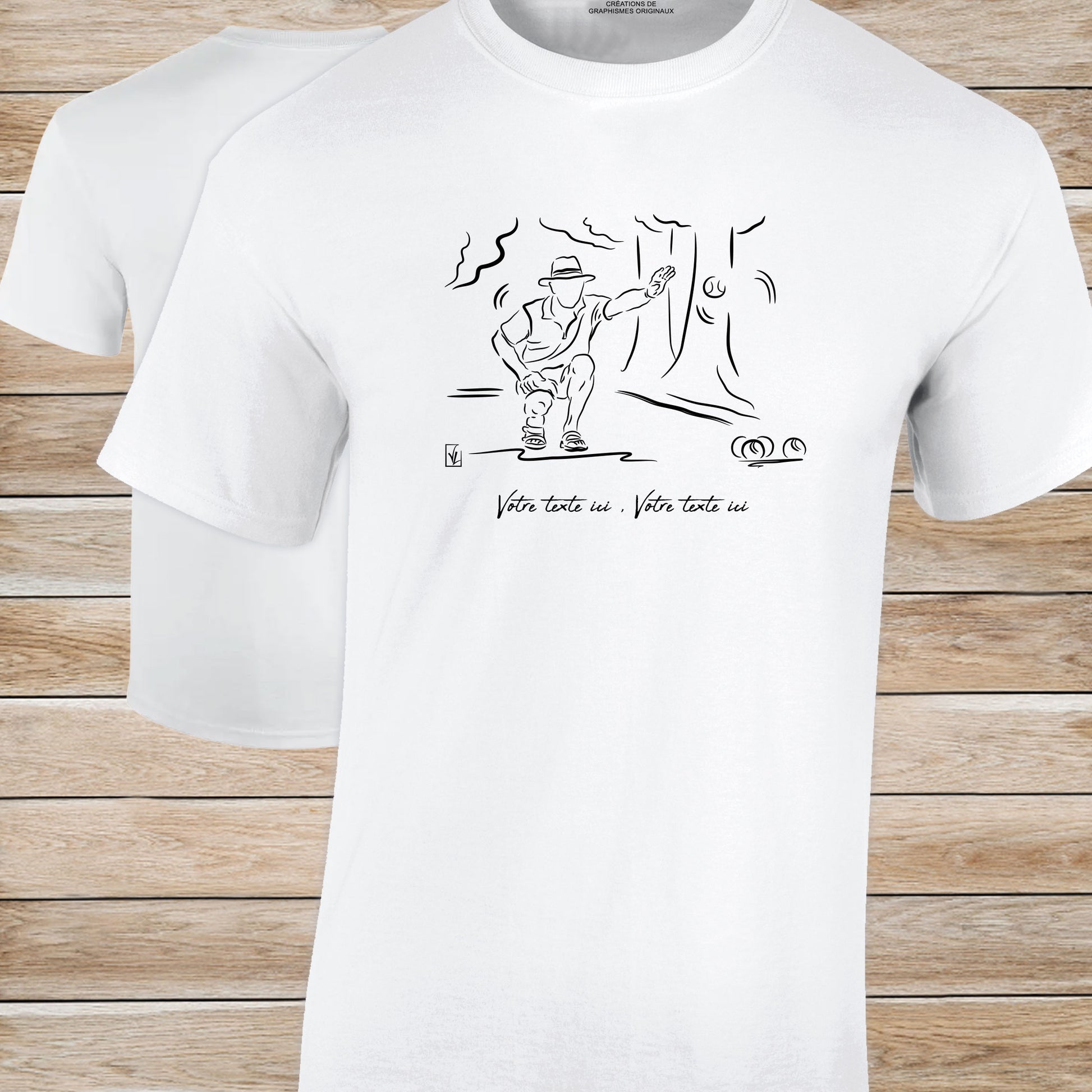 T-shirt pétanque village provençal 100% coton personnalisable blanc.