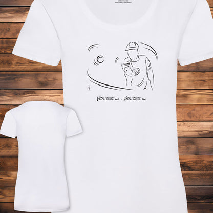 Pétanque jeux de boules sur t-shirt couleur blanc à personnaliser avec un texte. Création Virginie Linard ©.
