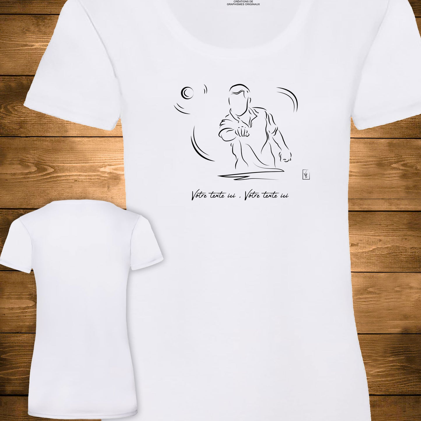 Pétanque sur t-shirt blanc personnalisable. Création Virginie Linard ©.