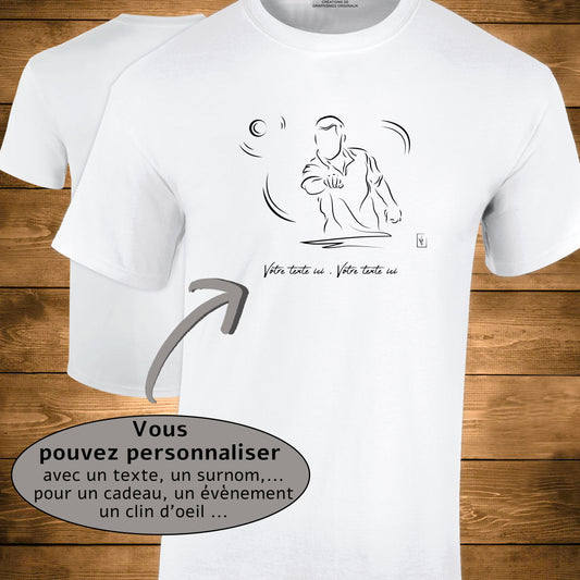 Pétanque sur t-shirt blanc personnalisable. Création Virginie Linard ©.