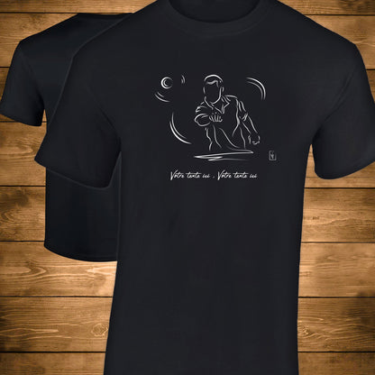 Pétanque sur t-shirt noir personnalisable. Création Virginie Linard ©.