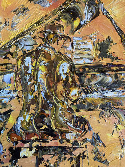 Tableau, pianiste, jazz, Musicien, piano, Musique. Peinture sur toile format 55x46cm. Création Virginie Linard ©.