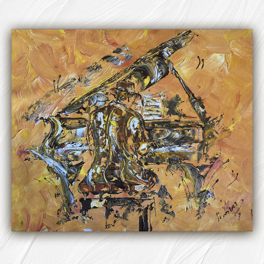 Tableau, pianiste, jazz, Musicien, piano, Musique. Peinture sur toile format 55x46cm. Création Virginie Linard ©.