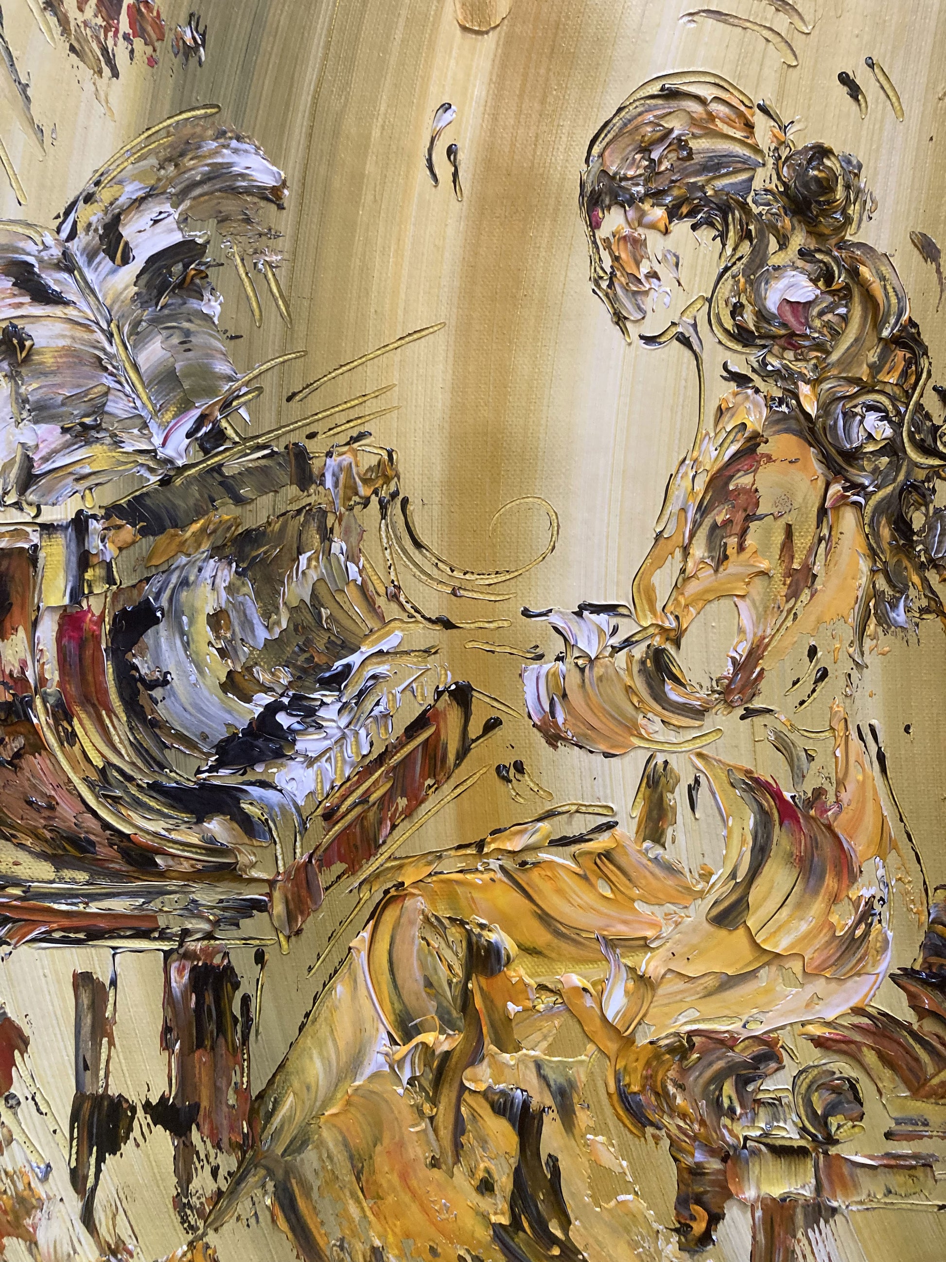 Tableau Pianiste classique femme, piano musique, musicienne. Peinture sur toile format 55x38cm. Création Virginie Linard ©.