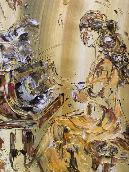 Tableau Pianiste classique femme, piano musique, musicienne. Peinture sur toile format 55x38cm. Création Virginie Linard ©.