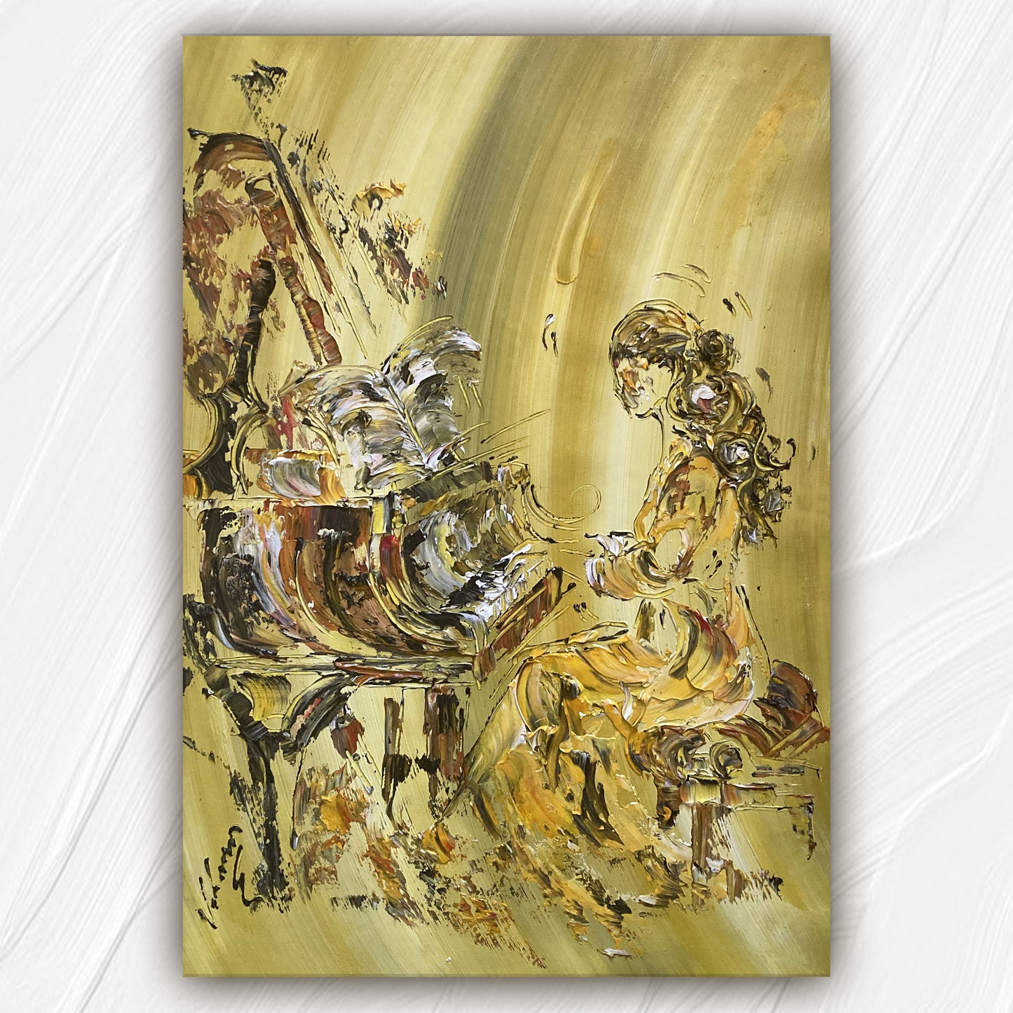 Tableau Pianiste classique femme, piano musique, musicienne. Peinture sur toile format 55x38cm. Création Virginie Linard ©.