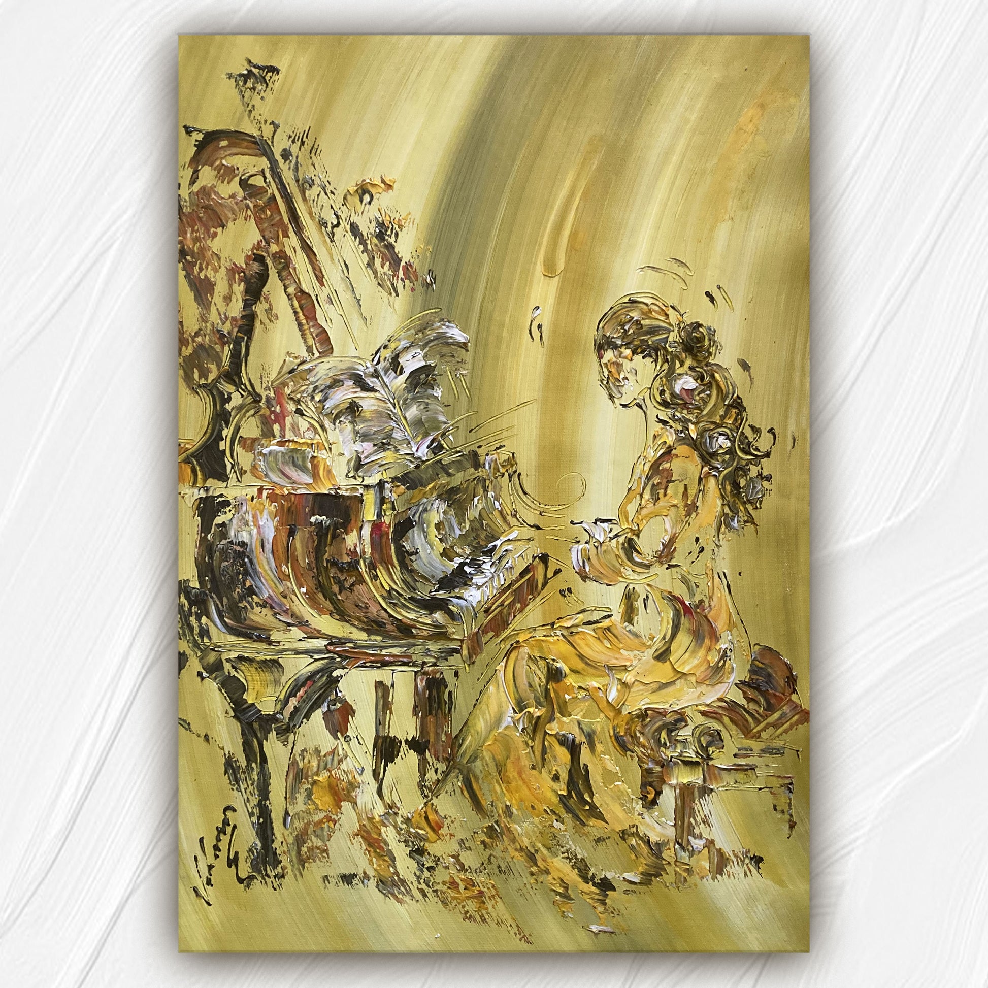 Tableau Pianiste classique femme, piano musique, musicienne. Peinture sur toile format 55x38cm. Création Virginie Linard ©.