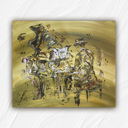 Tableau, pianiste, jazz, Musicien, piano, Musique. Peinture sur toile format 55x46cm. Création Virginie Linard ©.