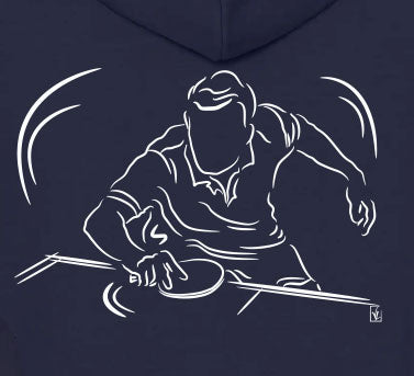 Graphisme ping-pong tennis de table Sweat-shirt bleu unisexe. A personnaliser avec un texte. Création Virginie Linard ©.