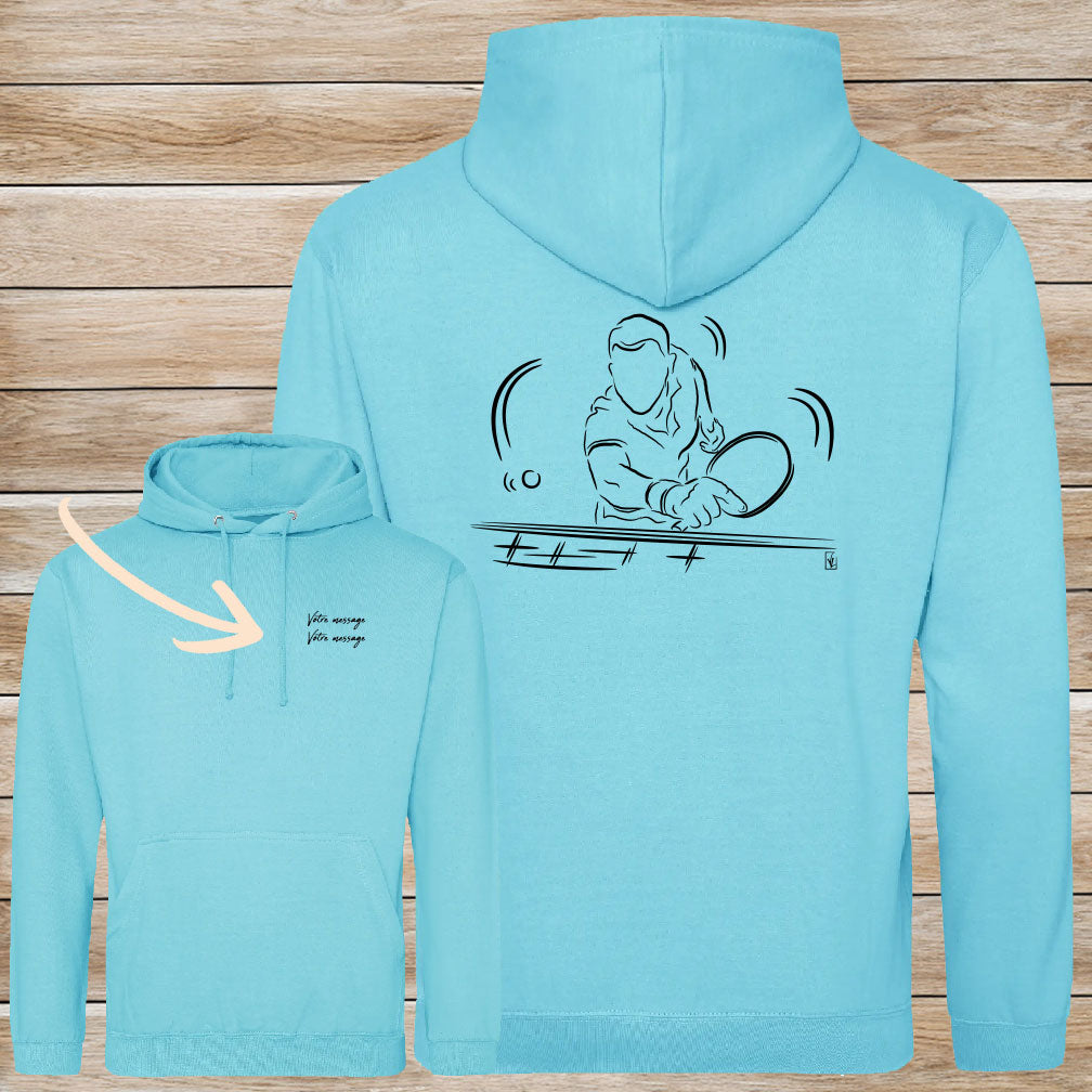 Graphisme ping-pong tennis de table Sweat-shirt bleuet unisexe. A personnaliser avec un texte. Création Virginie Linard ©.