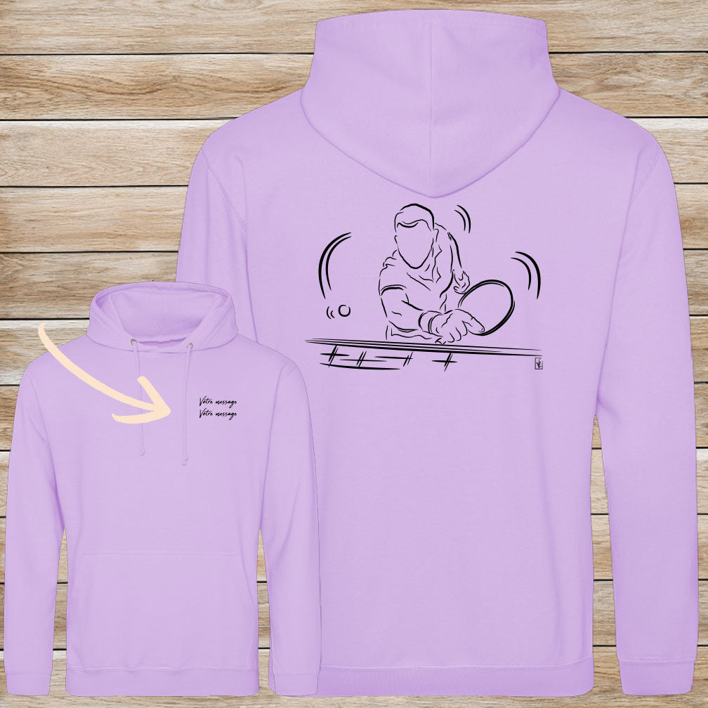 Graphisme ping-pong tennis de table Sweat-shirt lavande unisexe. A personnaliser avec un texte. Création Virginie Linard ©.