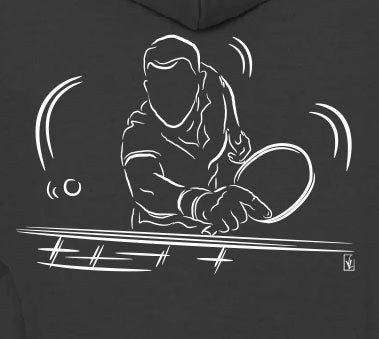 Graphisme ping-pong tennis de table Sweat-shirt noir unisexe. A personnaliser avec un texte. Création Virginie Linard ©.