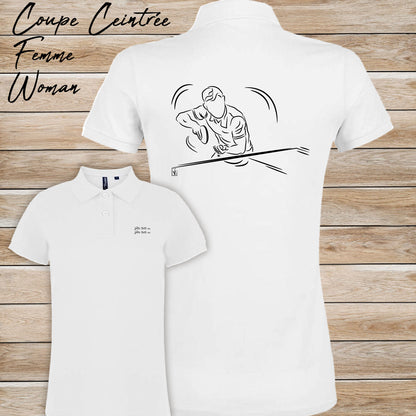 Graphisme ping-pong tennis de table Polo blanc femme. A personnaliser avec un texte. Création Virginie Linard ©.