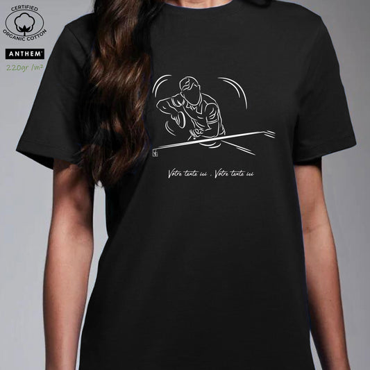 Graphisme ping-pong tennis de table T-shirt 220g bio noir unisexe. A personnaliser avec un texte. Création Virginie Linard ©.