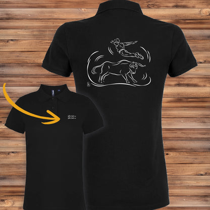 Polo femme noir à personnaliser avec prénom ou club. Cadeau idéal passionnée Course Landaise.