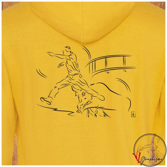 Raseteur Saut Taureau Camargue Sweat-shirt jaune personnalisé Création VLGraphisme Virginie Linard ©