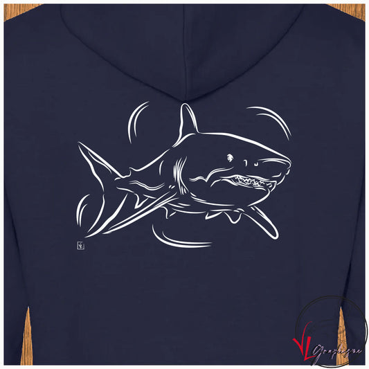 Sweat-shirt bleu marine avec graphisme d'un grand requin blanc 