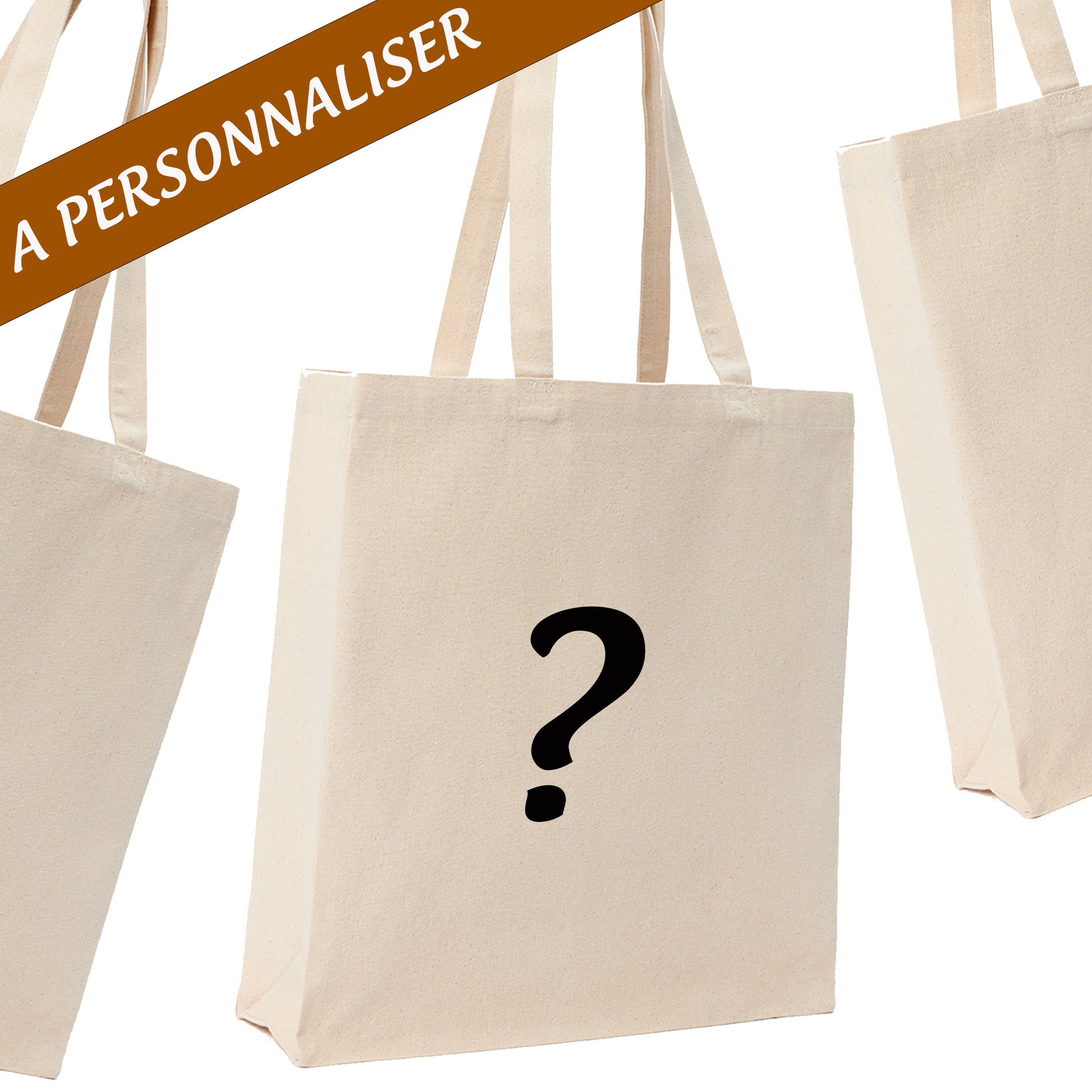 Sac cabas beige grand format à personnaliser avec un texte.