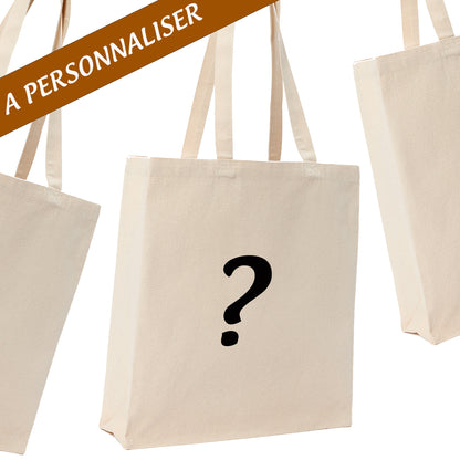 Sac cabas beige grand format à personnaliser avec un texte.