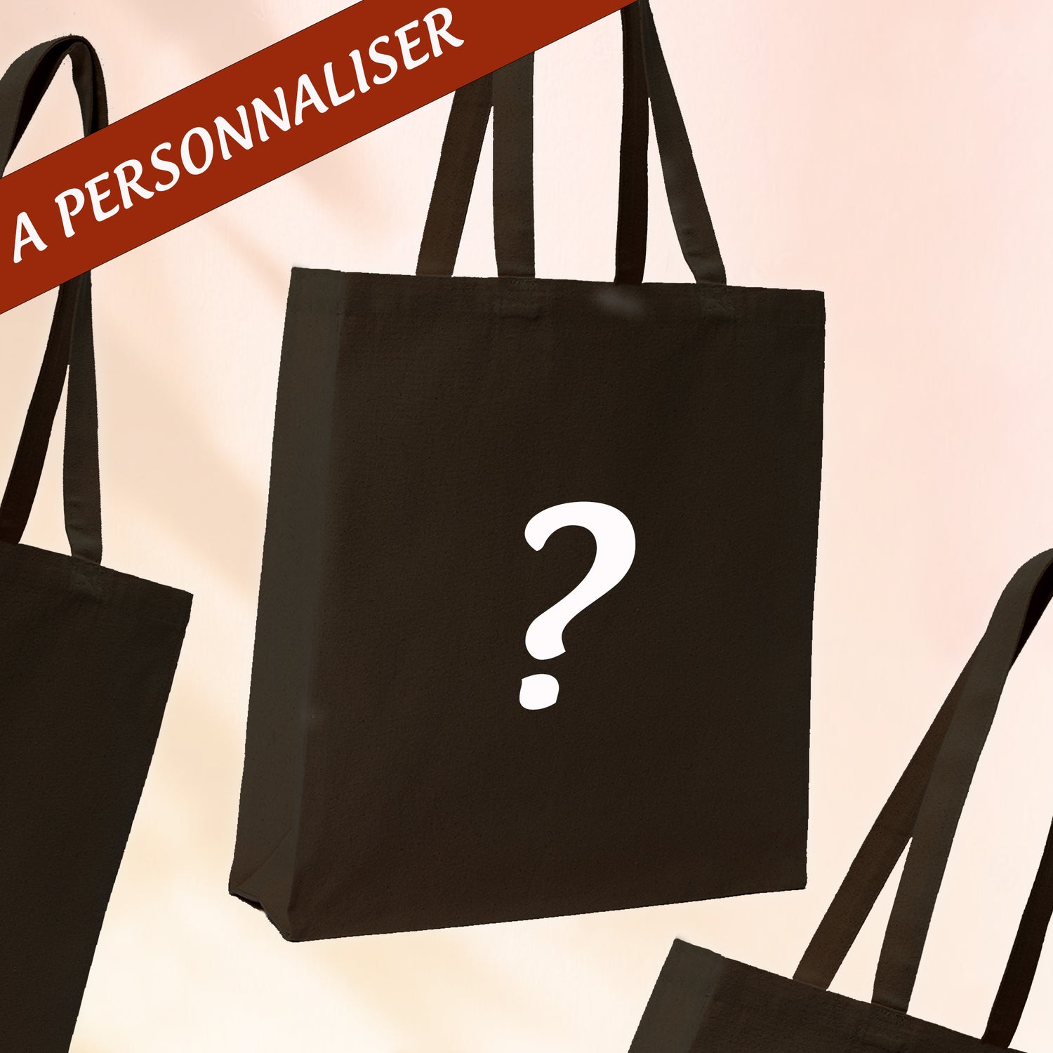 Sac cabas noir grand format à personnaliser avec un texte.