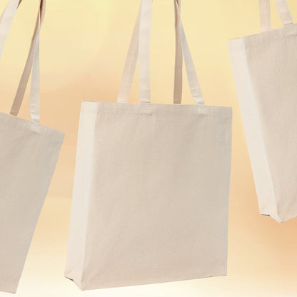 Sac tote bag beige à personnaliser avec un texte.