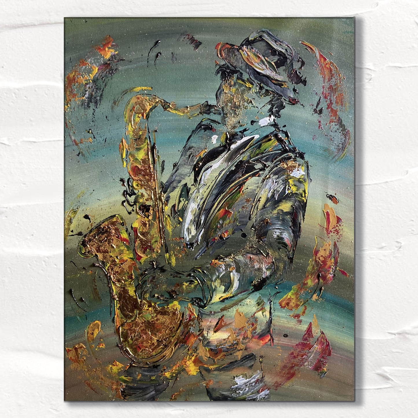 Musique Saxophoniste toile - Peinture de 55x46 cm