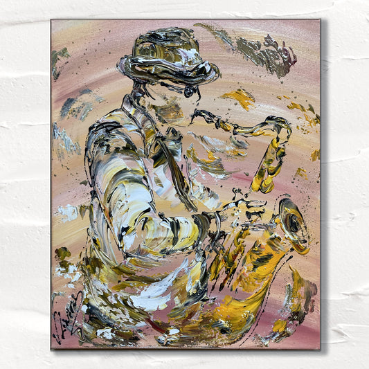 Saxophoniste Musicien - Peinture sur toile 46x38cm