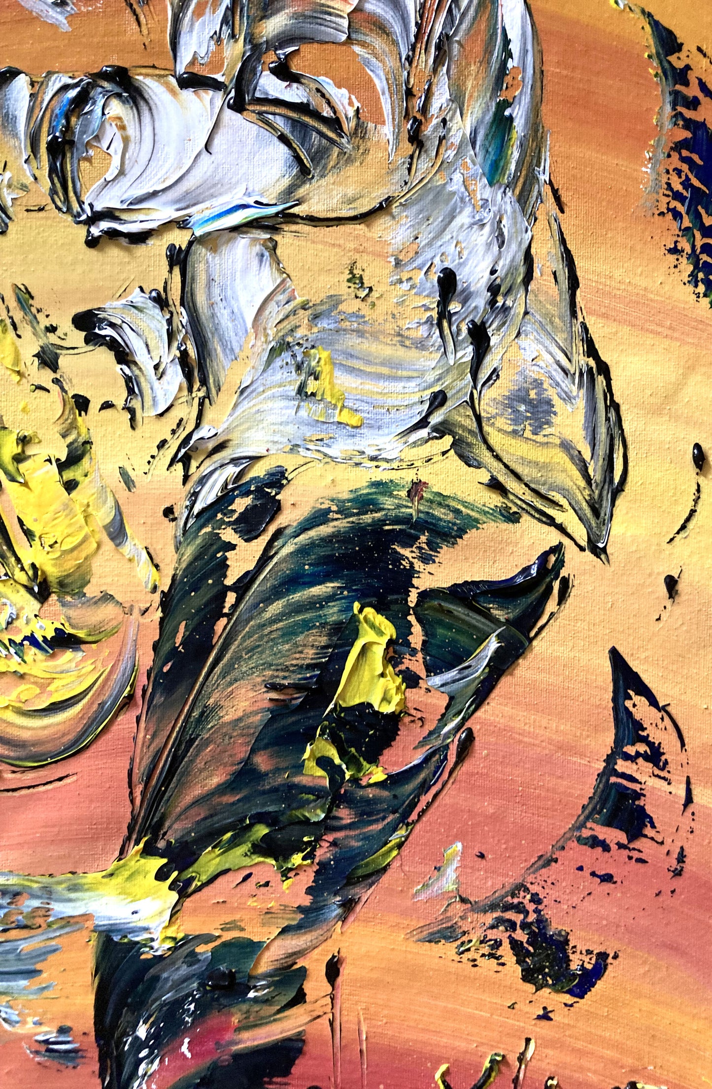 Tableau Saxophoniste peinture sur toile 30x60 detail4 virginie Linard ©