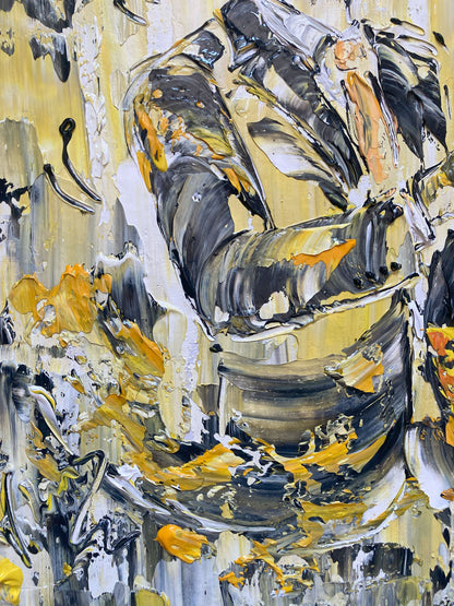 Tableau saxophoniste musique musicien saxophone jazz. Peinture Originale sur toile. Format 40x40cm. Création Virginie Linard ©.