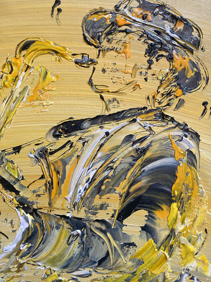 Tableau Peinture Saxophoniste Jazz - Spatule Reliefs - Toile Originale 40x40cm