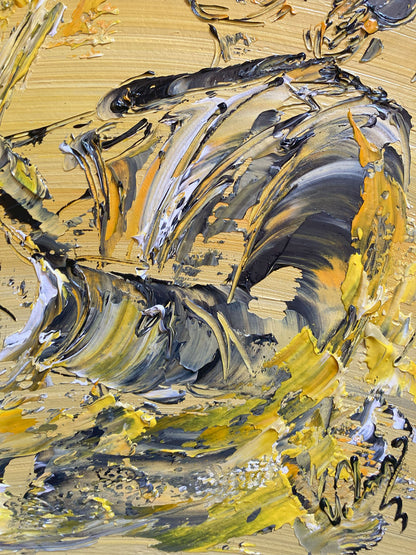 Tableau Peinture Saxophoniste Jazz - Spatule Reliefs - Toile Originale 40x40cm