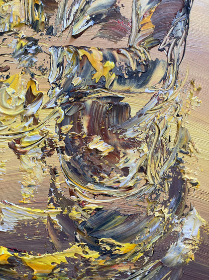 Tableau musicien saxophoniste jazz , peinture sur toile 30x60cm. Création Virginie Linard ©.