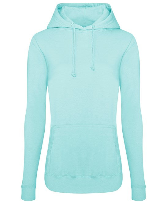 280 g feminin geschnittener Kapuzenpullover – Herz- und Rückenlage – grün-blaue Farbkarte