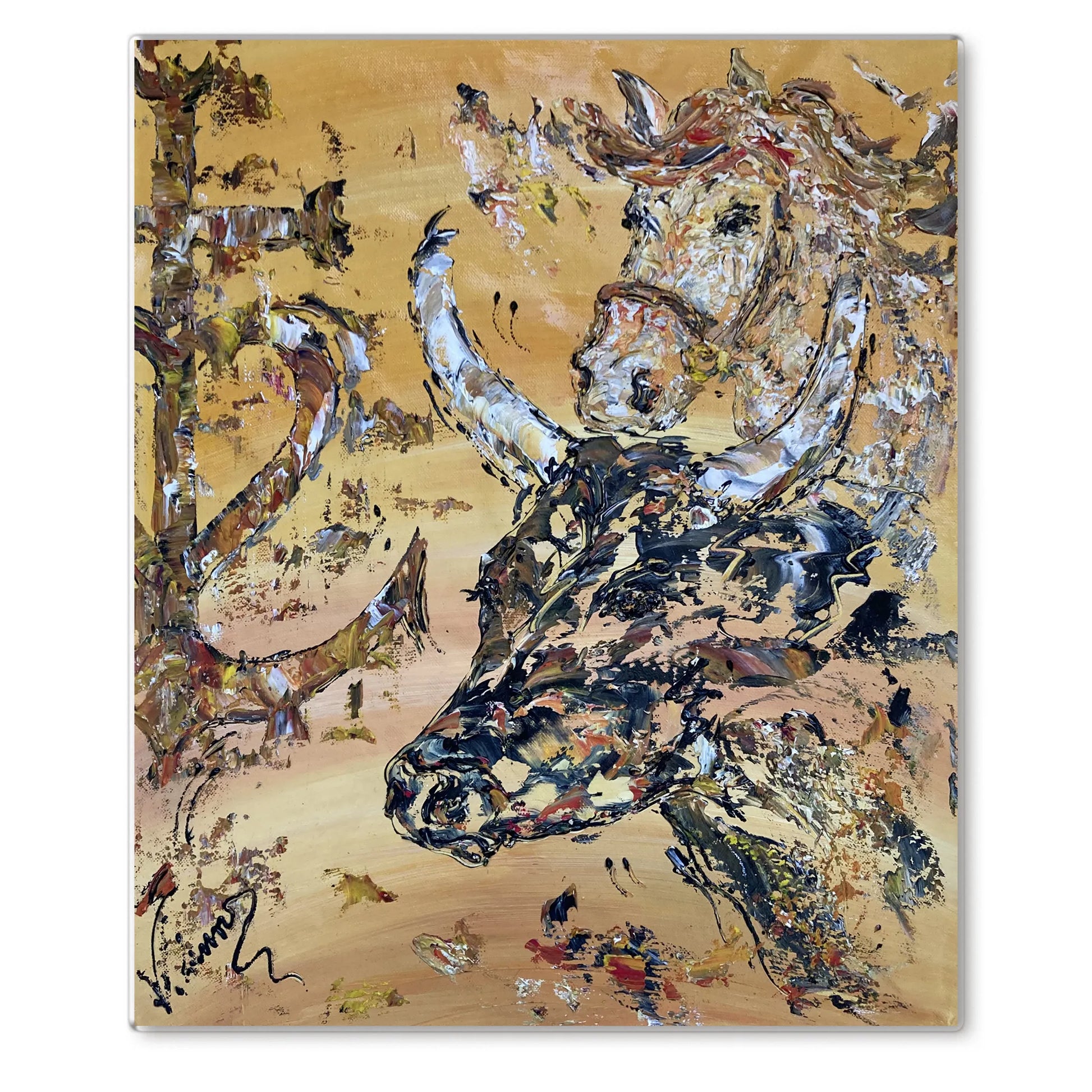 Focus sur la Croix de Camargue peinte à l'acrylique avec effets de matière. Symbole de la foi et de la tradition gardiane sur tableau original.