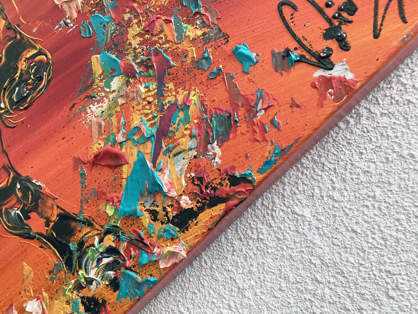 Peinture panoramique taureau espagnol sur fond rouge vif, silhouette animale puissante, art moderne grand format 50x100 cm. épaisseur toile.