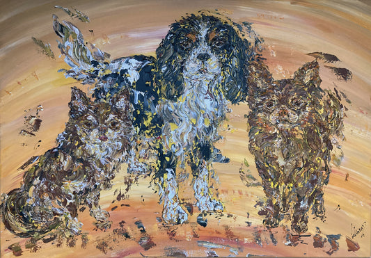 Commande Tableau 3 chiens - Peinture sur toile 70x100cm