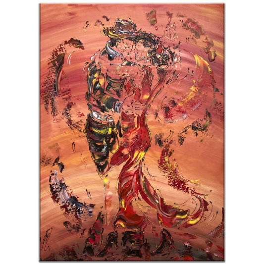 Tableau Danse couple Tango , peinture sur toile format 92x73cm. Création Virginie Linard ©.